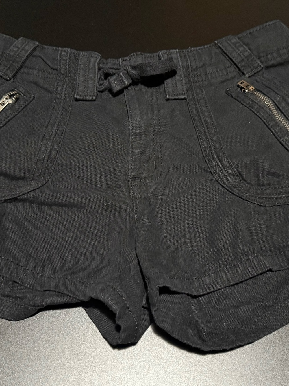 Aeropostale Black Drawstring Zip-Pocket Low Rise Cargo Shorty Shorts